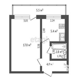 1-к квартира, вторичка, 35м2, 5/5 этаж