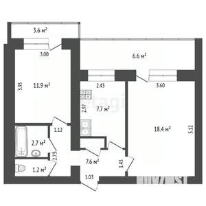 2-к квартира, вторичка, 60м2, 9/9 этаж