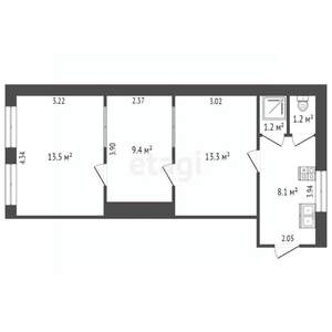 Студия квартира, вторичка, 47м2, 2/2 этаж
