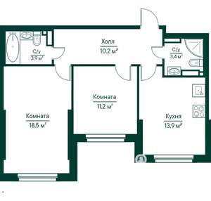 2-к квартира, строящийся дом, 61м2, 4/29 этаж