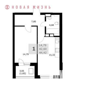 1-к квартира, вторичка, 44м2, 21/24 этаж