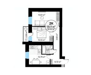 2-к квартира, вторичка, 57м2, 17/18 этаж