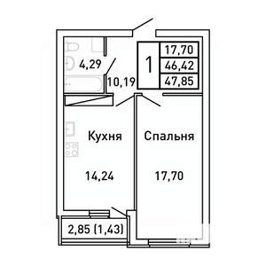 1-к квартира, вторичка, 48м2, 20/25 этаж