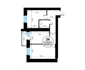 2-к квартира, вторичка, 58м2, 17/18 этаж