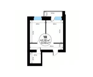 1-к квартира, вторичка, 44м2, 9/18 этаж