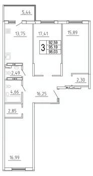 3-к квартира, строящийся дом, 98м2, 4/27 этаж