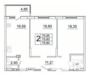 2-к квартира, строящийся дом, 76м2, 4/27 этаж