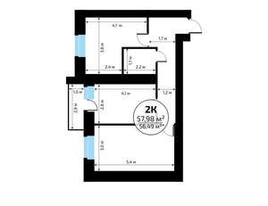 2-к квартира, вторичка, 58м2, 10/18 этаж