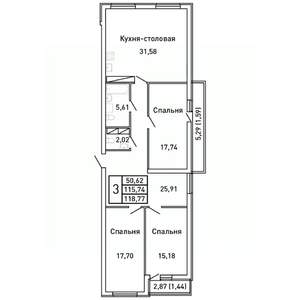 3-к квартира, вторичка, 119м2, 11/25 этаж