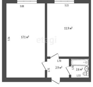 2-к квартира, вторичка, 35м2, 8/9 этаж