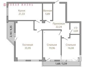 3-к квартира, строящийся дом, 126м2, 4/4 этаж
