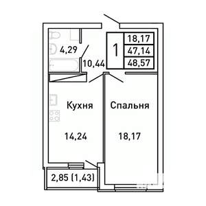 1-к квартира, вторичка, 49м2, 3/25 этаж