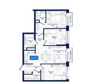 3-к квартира, вторичка, 77м2, 8/19 этаж