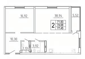 2-к квартира, строящийся дом, 78м2, 20/27 этаж