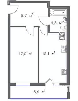 1-к квартира, строящийся дом, 50м2, 5/20 этаж