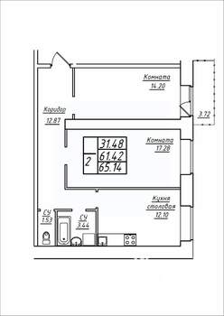 2-к квартира, строящийся дом, 65м2, 15/17 этаж