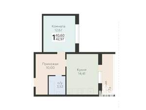 1-к квартира, вторичка, 43м2, 1/12 этаж