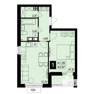 1-к квартира, строящийся дом, 43м2, 9/15 этаж