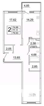 2-к квартира, строящийся дом, 80м2, 16/27 этаж
