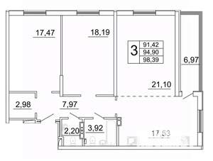3-к квартира, строящийся дом, 98м2, 2/27 этаж