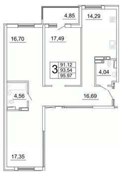 3-к квартира, строящийся дом, 96м2, 9/27 этаж