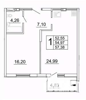 1-к квартира, строящийся дом, 57м2, 5/27 этаж