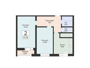 2-к квартира, вторичка, 51м2, 2/24 этаж