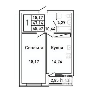 1-к квартира, вторичка, 49м2, 18/25 этаж