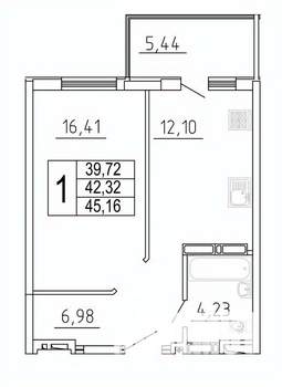 1-к квартира, строящийся дом, 45м2, 18/27 этаж