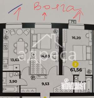 2-к квартира, вторичка, 63м2, 15/16 этаж