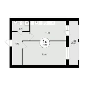 1-к квартира, вторичка, 53м2, 4/8 этаж