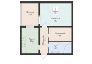1-к квартира, строящийся дом, 60м2, 12/16 этаж