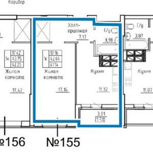 1-к квартира, вторичка, 43м2, 17/27 этаж