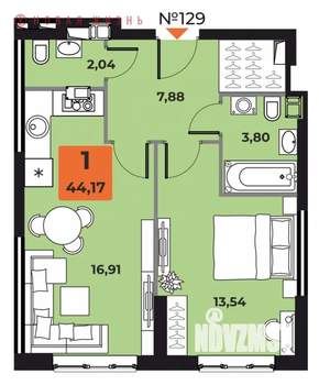 1-к квартира, вторичка, 44м2, 23/23 этаж