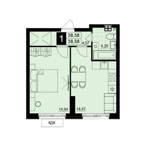 1-к квартира, строящийся дом, 39м2, 2/15 этаж