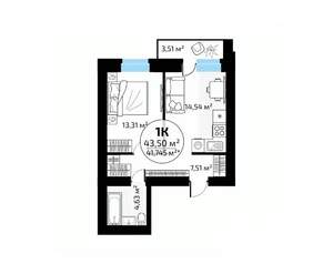 1-к квартира, вторичка, 44м2, 9/18 этаж