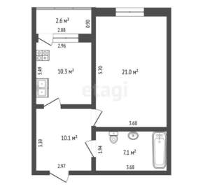 1-к квартира, вторичка, 49м2, 2/10 этаж