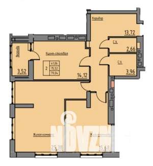2-к квартира, строящийся дом, 79м2, 8/21 этаж