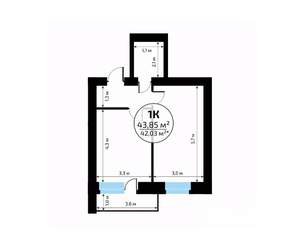1-к квартира, вторичка, 44м2, 6/18 этаж