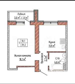 1-к квартира, вторичка, 39м2, 2/16 этаж