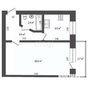 1-к квартира, вторичка, 30м2, 5/5 этаж