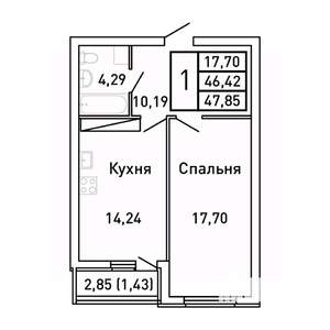 1-к квартира, вторичка, 48м2, 4/25 этаж