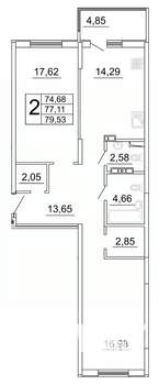 2-к квартира, строящийся дом, 80м2, 21/27 этаж
