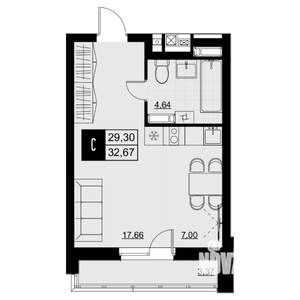 Студия квартира, вторичка, 31м2, 2/18 этаж