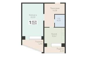 1-к квартира, вторичка, 53м2, 4/10 этаж