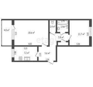 2-к квартира, вторичка, 55м2, 3/6 этаж