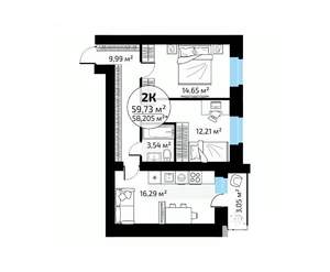 2-к квартира, вторичка, 60м2, 12/18 этаж