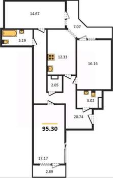 3-к квартира, вторичка, 95м2, 4/25 этаж
