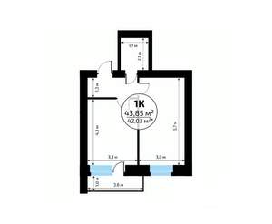 1-к квартира, вторичка, 44м2, 15/18 этаж