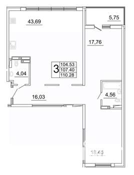 3-к квартира, строящийся дом, 110м2, 20/27 этаж